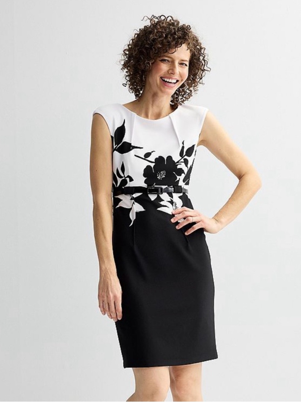 Black & White Floral Midi Ottoman Dress